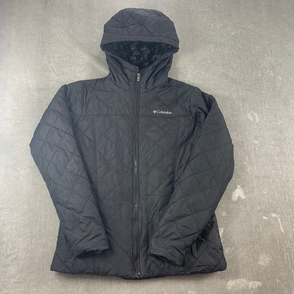 Columbia Women S Black Quilted Jacket Faux Fur Lined Hooded Puffer XK1191